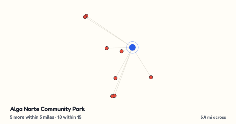 Map of Alga Norte Community Park and the 13 other playgrounds within 15 miles