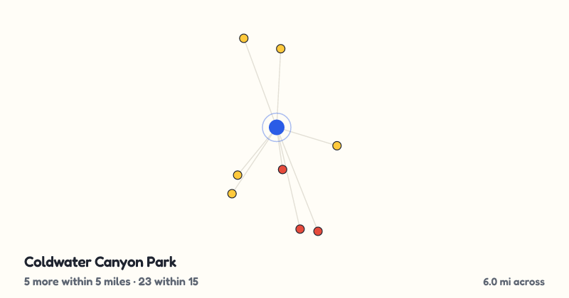 Map of Coldwater Canyon Park and the 23 other playgrounds within 15 miles