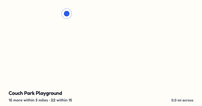 Map of Couch Park Playground and the 22 other playgrounds within 15 miles