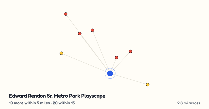 Map of Edward Rendon Sr. Metro Park Playscape and the 20 other playgrounds within 15 miles