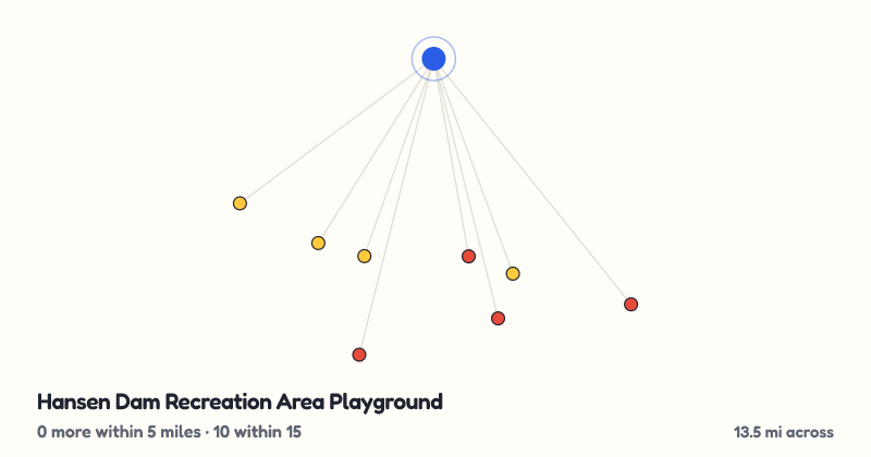 Map of Hansen Dam Recreation Area Playground and the 10 other playgrounds within 15 miles