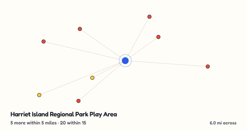 Map of Harriet Island Regional Park Play Area and the 20 other playgrounds within 15 miles