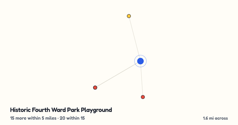 Map of Historic Fourth Ward Park Playground and the 20 other playgrounds within 15 miles
