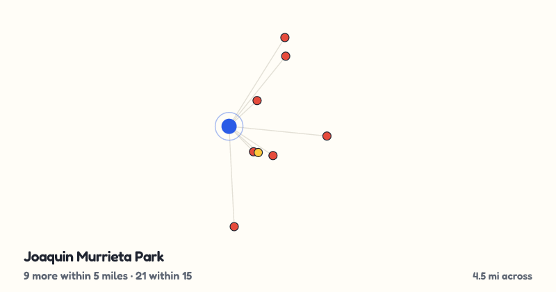 Map of Joaquin Murrieta Park and the 21 other playgrounds within 15 miles