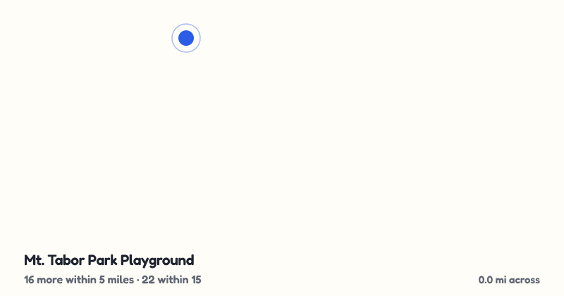 Map of Mt. Tabor Park Playground and the 22 other playgrounds within 15 miles