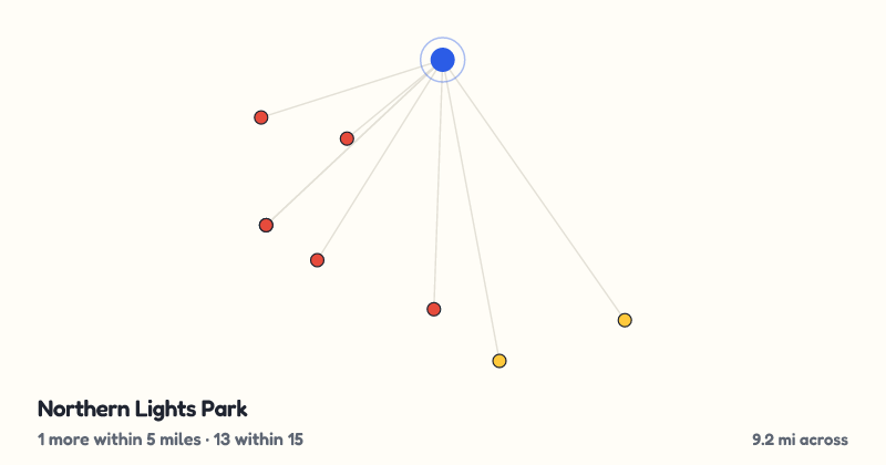 Map of Northern Lights Park and the 13 other playgrounds within 15 miles
