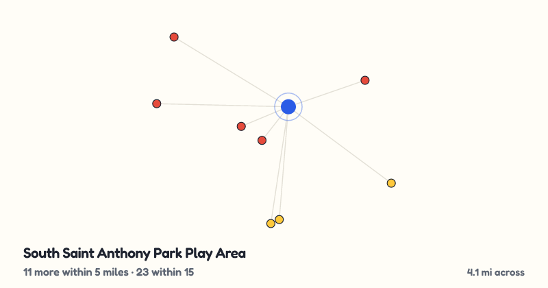Map of South Saint Anthony Park Play Area and the 23 other playgrounds within 15 miles